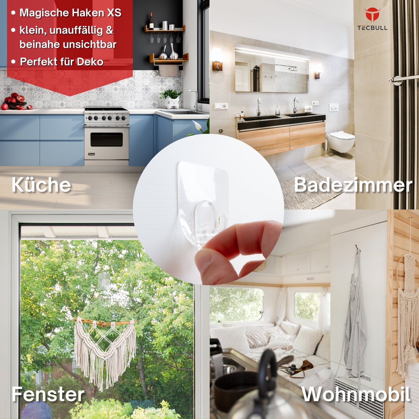 TECBULL® Magische Haken XS, rückstandsfrei ablösbar, wiederverwendbar