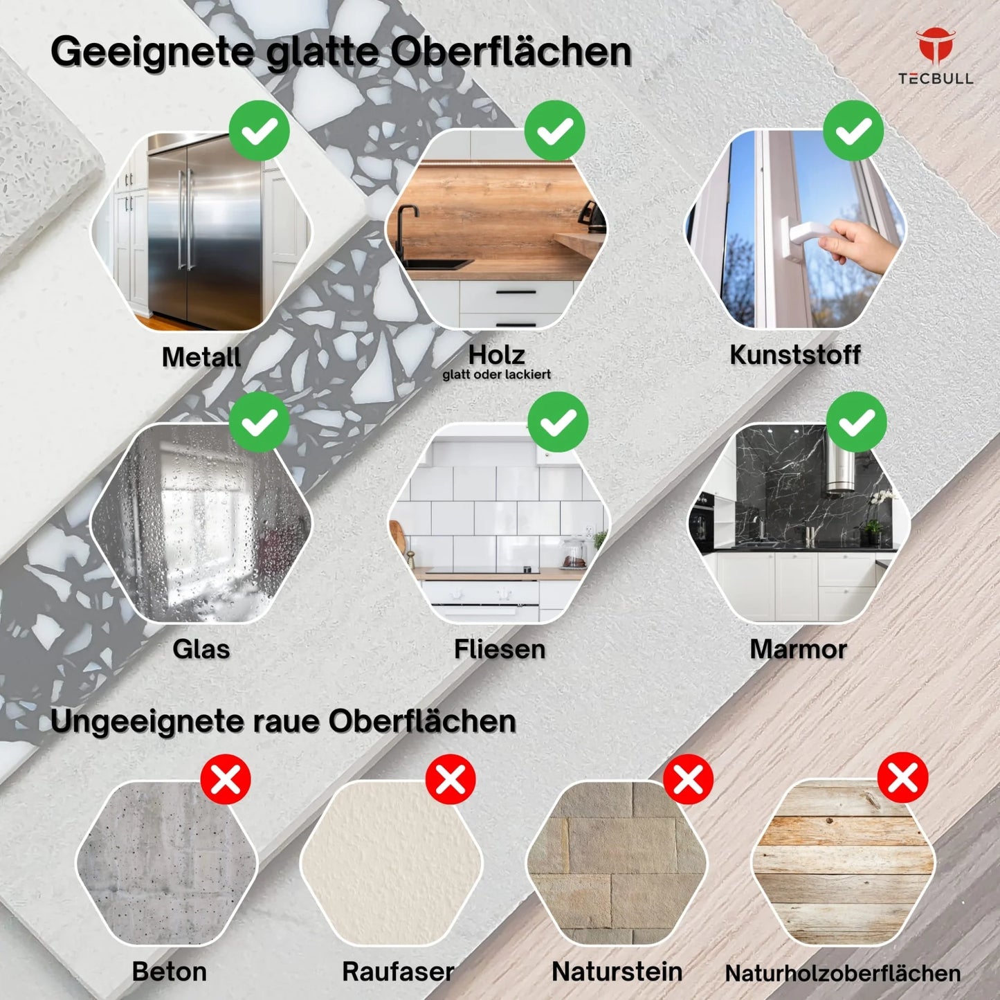 TECBULL® Magische Haken XL, rückstandsfrei ablösbar, wiederverwendbar