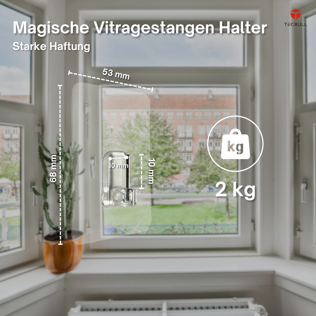 TECBULL® Magische Vitragestangen Halter, Fenstergardinen Halter