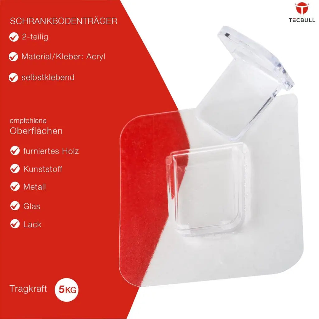 TECBULL® 2-teilige Einlegeboden Halter Bodenträger selbstklebend ohne Bohren