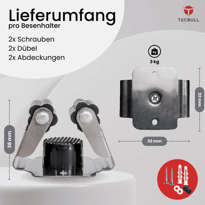 TECBULL® Besenhalterung Wand, Halterung Besen Mopp