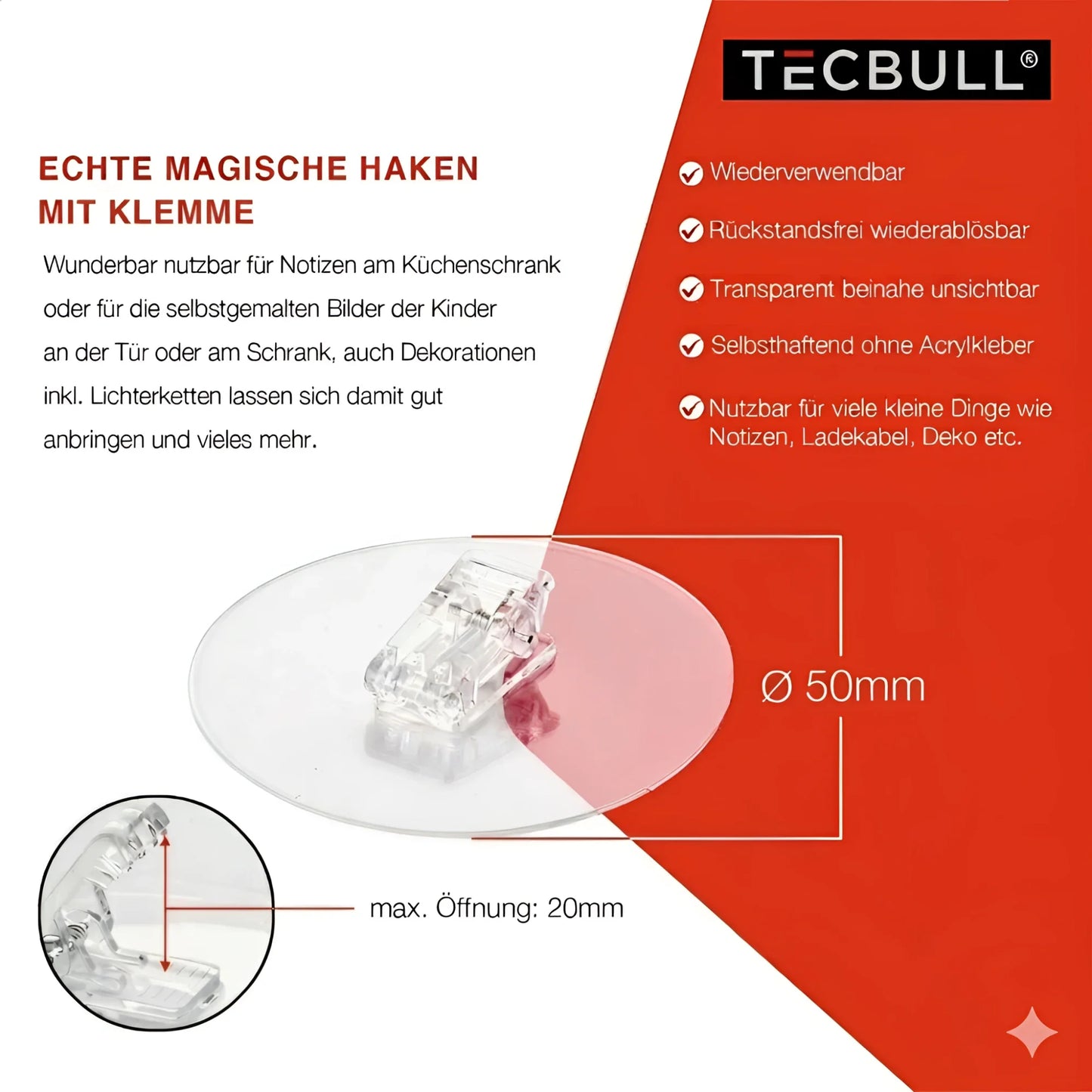 TECBULL® Magische Klammern Dekoration, rückstandsfrei Ablösbar