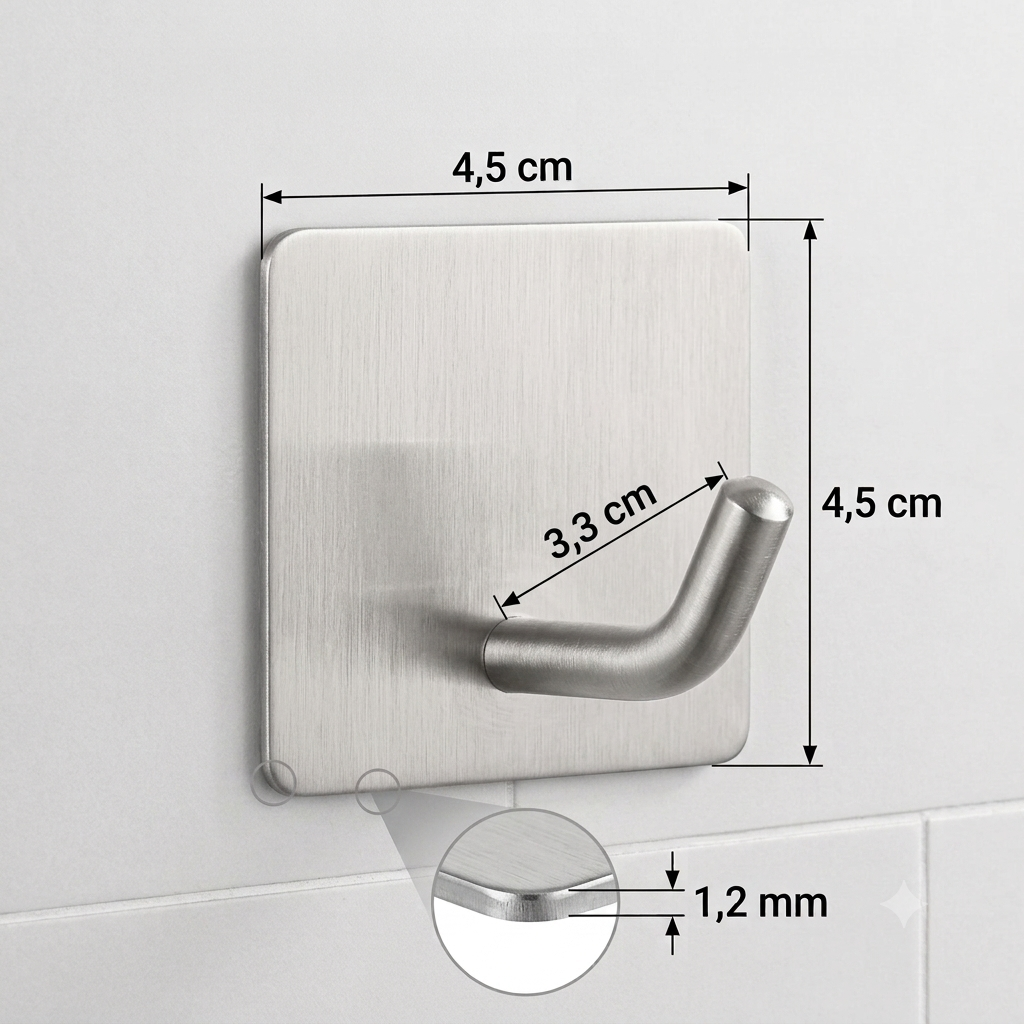 TECBULL Klebehaken V2 Edelstahl massiv, Wandhaken selbstklebend