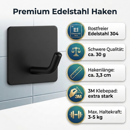 TECBULL Klebehaken V2 Edelstahl massiv, Wandhaken selbstklebend