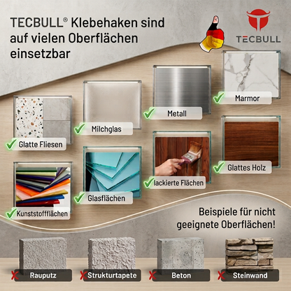 TECBULL Klebehaken V2 Edelstahl massiv, Wandhaken selbstklebend
