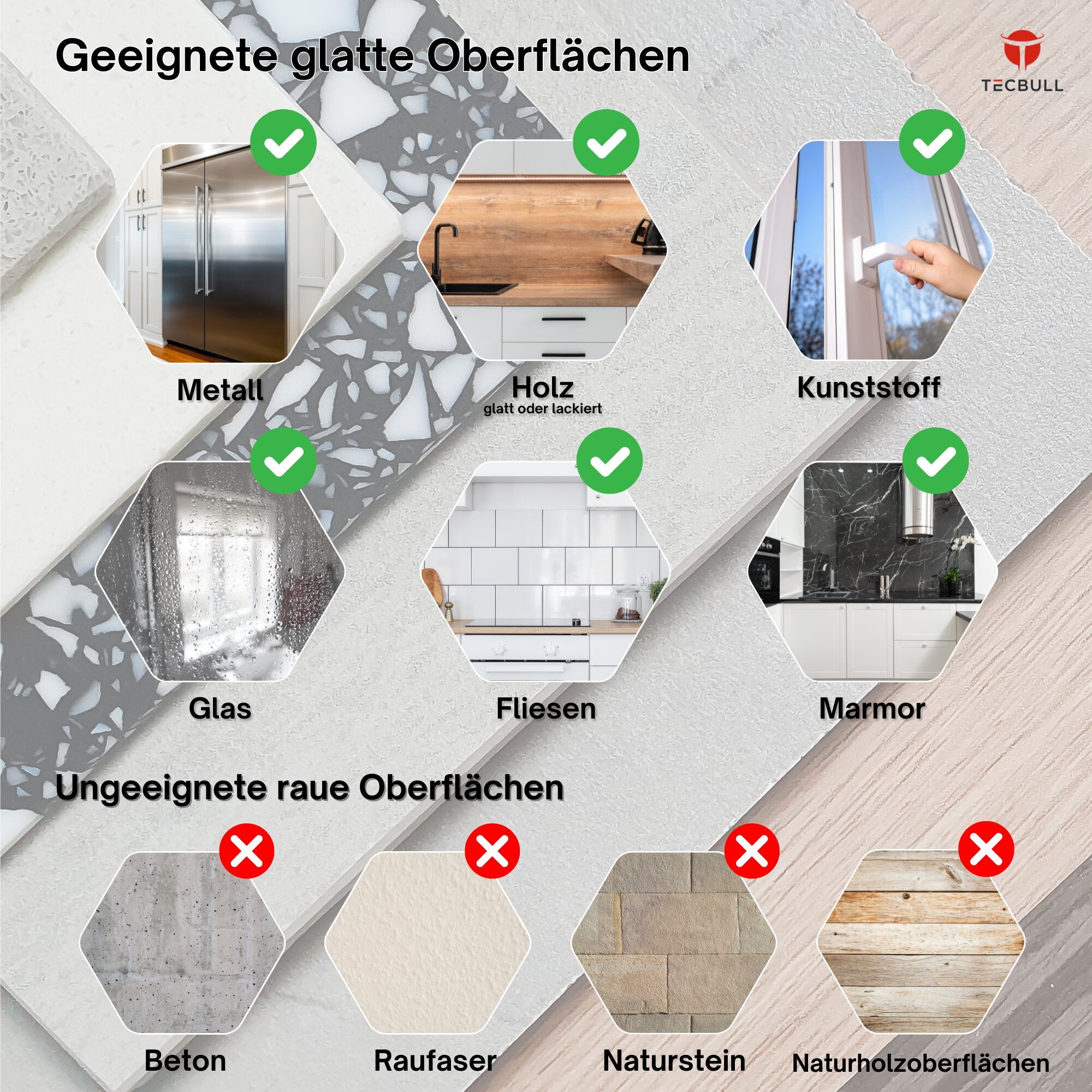 TECBULL® Magische Haken XS, rückstandsfrei ablösbar, wiederverwendbar