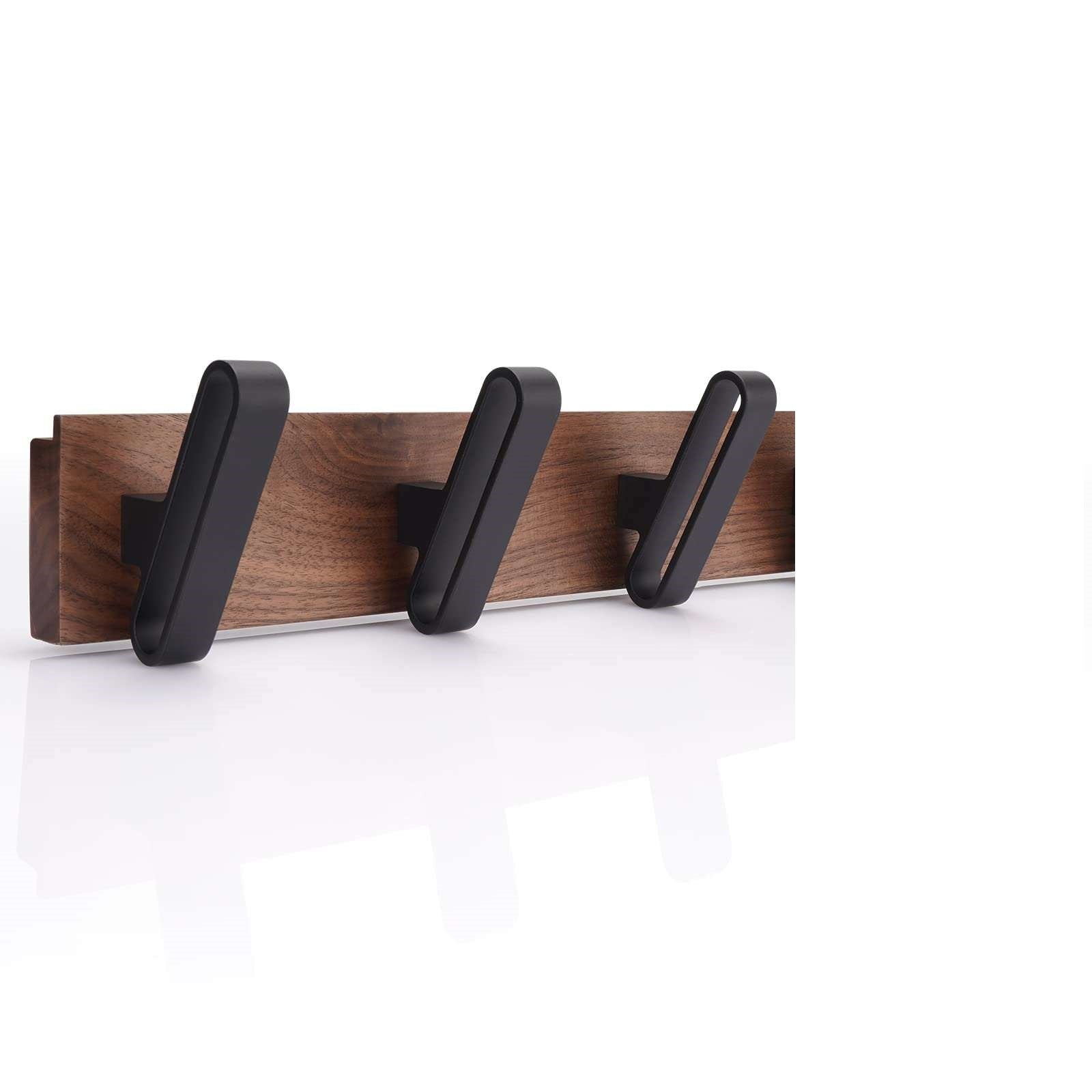 TECBULL® Garderobe Walnussholz Deluxe mit Design Aluminium Haken schwarz - 3x