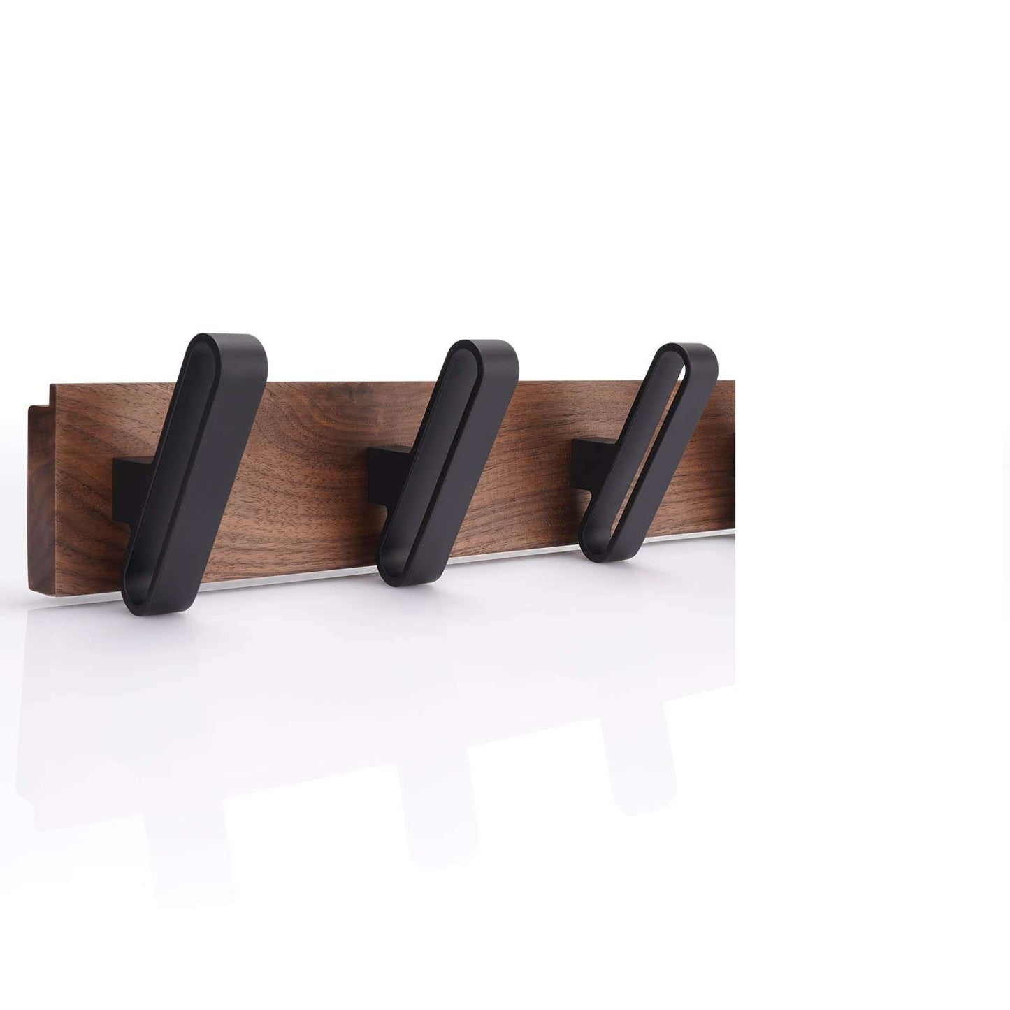 TECBULL® Garderobe Walnussholz Deluxe mit Design Aluminium Haken schwarz - 3x