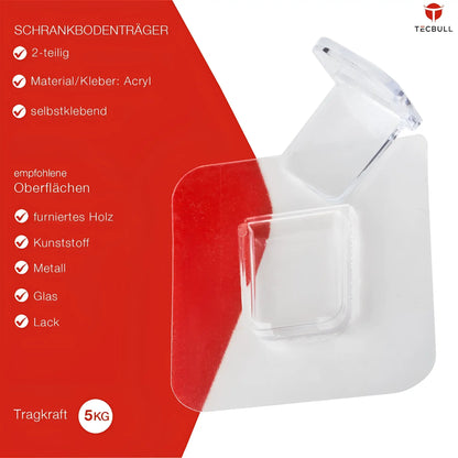 TECBULL® 2-teilige Einlegeboden Halter Bodenträger selbstklebend ohne Bohren