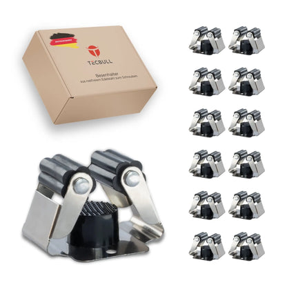 TECBULL® Besenhalterung Wand Halterung Besen Mopp - 12er Pack / Edelstahl gebürstet - schwarze Rollen