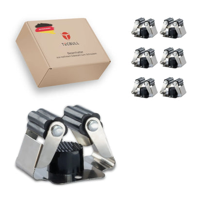 TECBULL® Besenhalterung Wand Halterung Besen Mopp - 6er Pack / Edelstahl gebürstet - schwarze Rollen