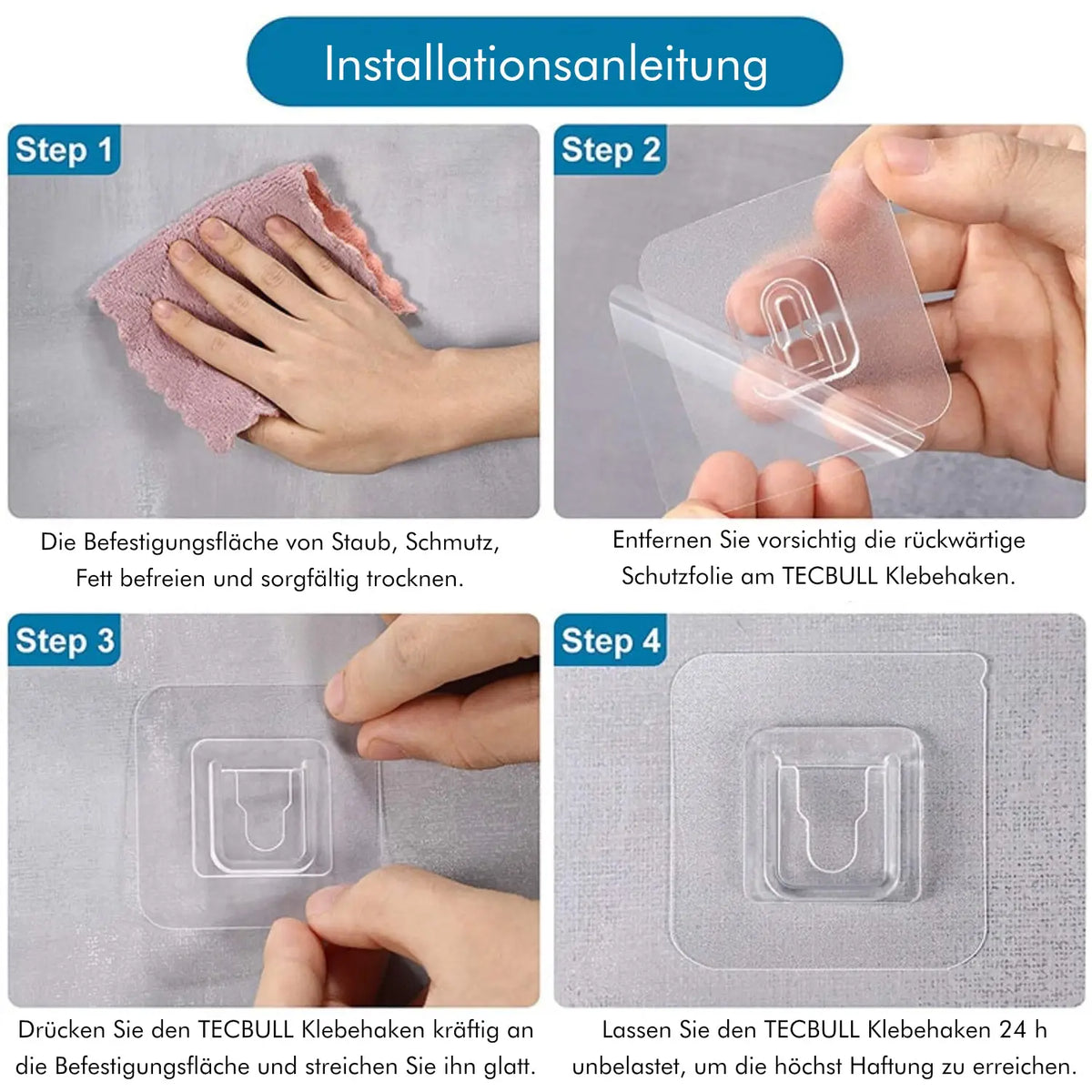 TECBULL® Klebehaken Klebebefestigungsset Haken+Öse ohne Bohren