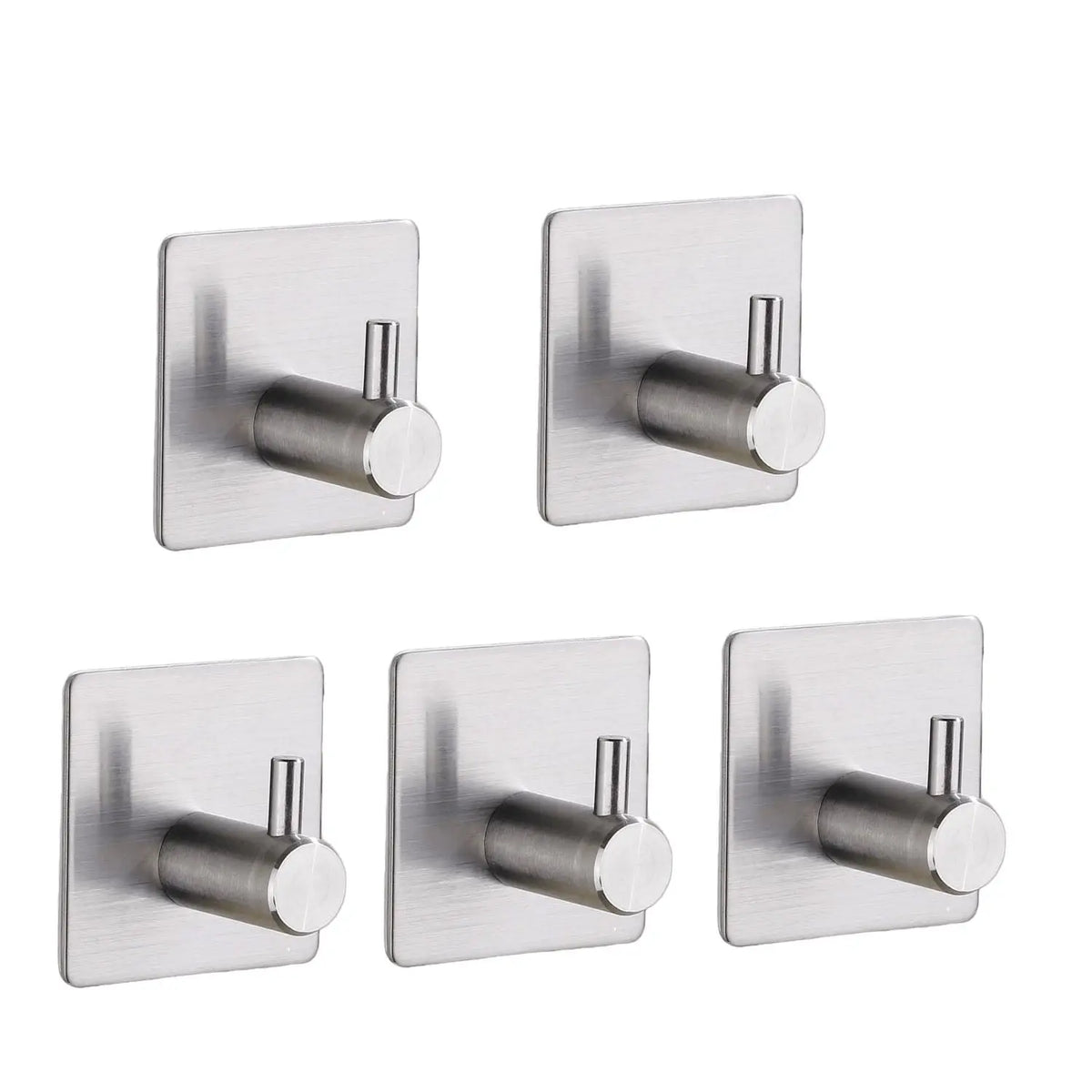 TECBULL® V1 Klebehaken Edelstahl massiv Wandhaken selbstklebend - 5er Pack / gebürstet (silber)