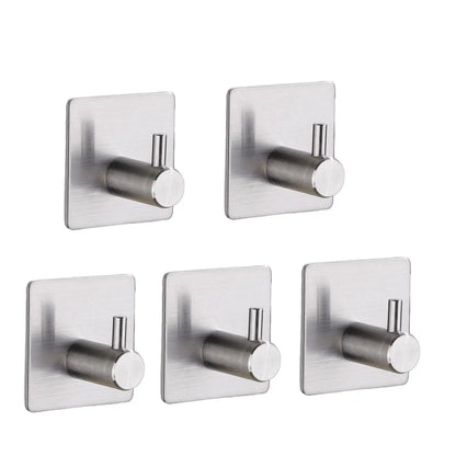 TECBULL® V1 Klebehaken Edelstahl massiv Wandhaken selbstklebend - 5er Pack / gebürstet (silber)