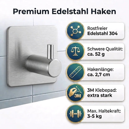 TECBULL® V1 Klebehaken Edelstahl massiv Wandhaken selbstklebend