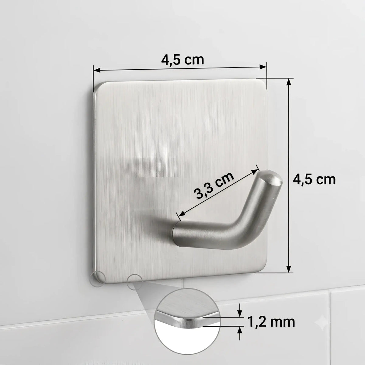 TECBULL® V2 Klebehaken Edelstahl massiv Wandhaken selbstklebend