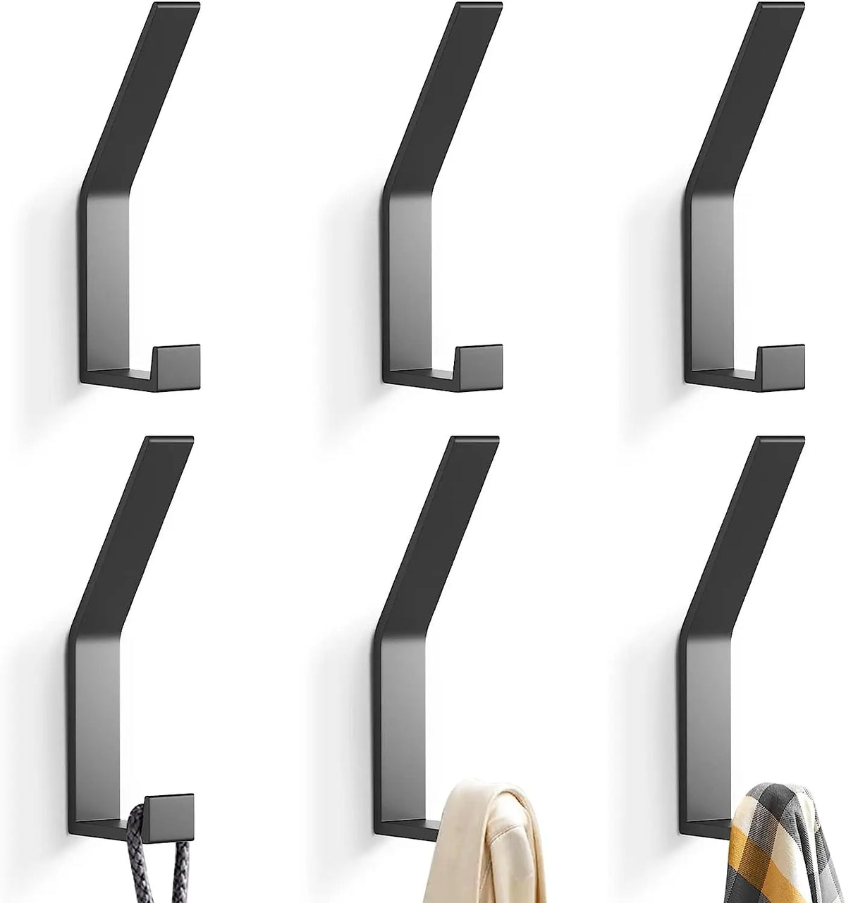 TECBULL® Wand Garderobenhaken - Befestigung ohne sichtbare Schrauben - 6er Pack - Schwarz matt