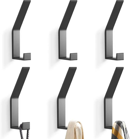 TECBULL® Wand Garderobenhaken - Befestigung ohne sichtbare Schrauben - 6er Pack - Schwarz matt