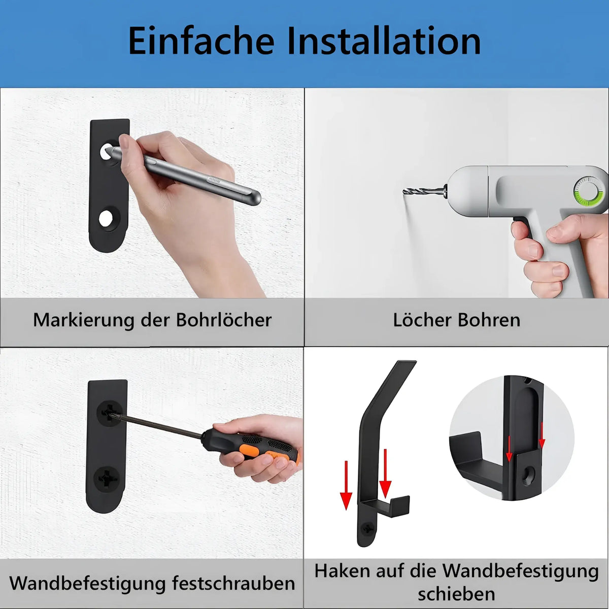 TECBULL® Wand Garderobenhaken - Befestigung ohne sichtbare Schrauben