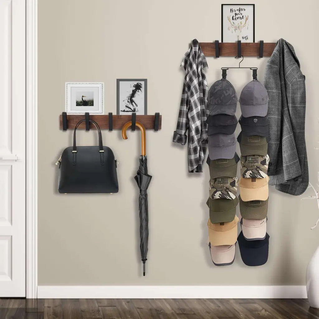 TECBULL® Garderobe Walnussholz Deluxe Haken matt schwarz