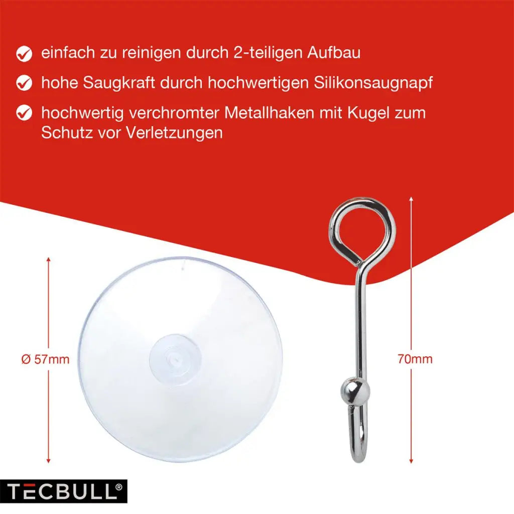 TECBULL® Saugnapf Haken 10x, Ø 60mm, Handtuchhaken, Handtuchhalter, Saughaken